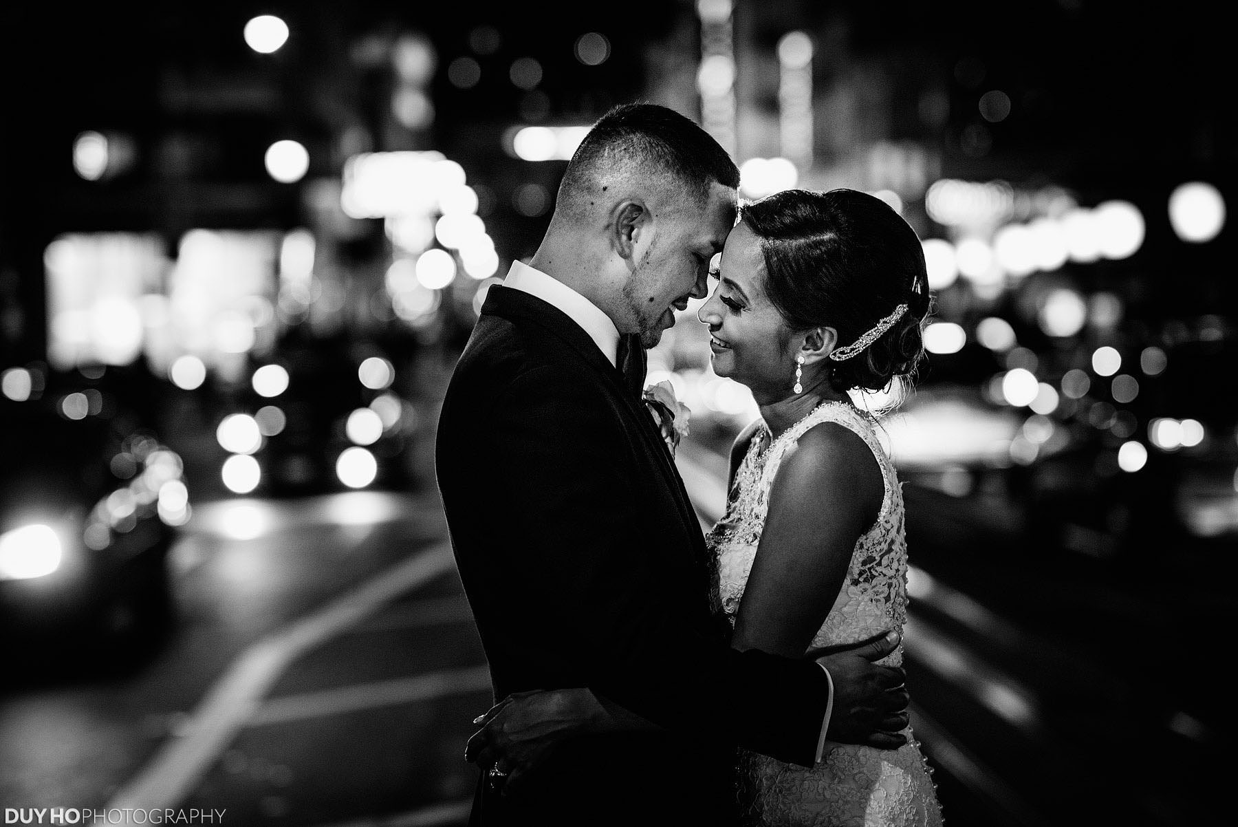 Night time wedding portrait in San Francisco