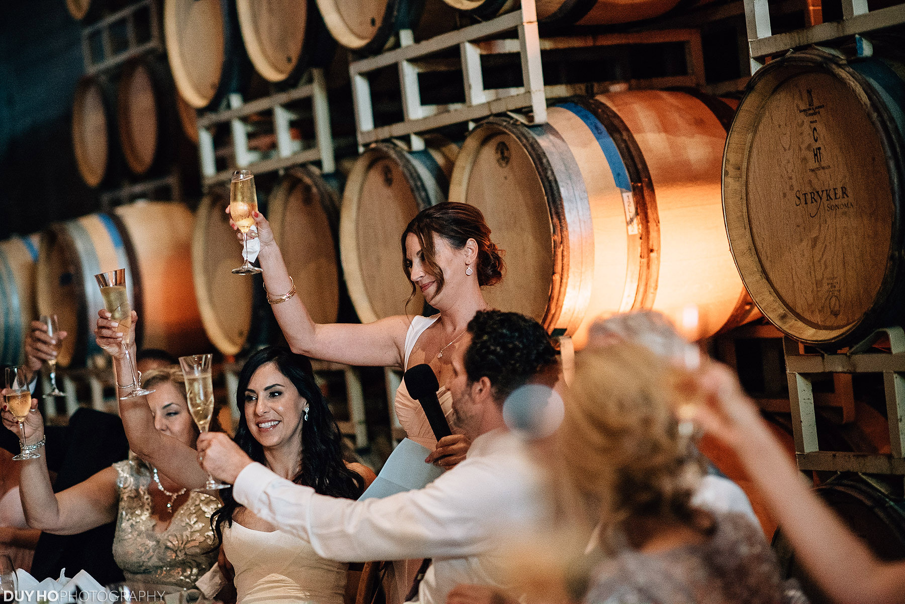 stryker sonoma winery barrel room wedding reception photo