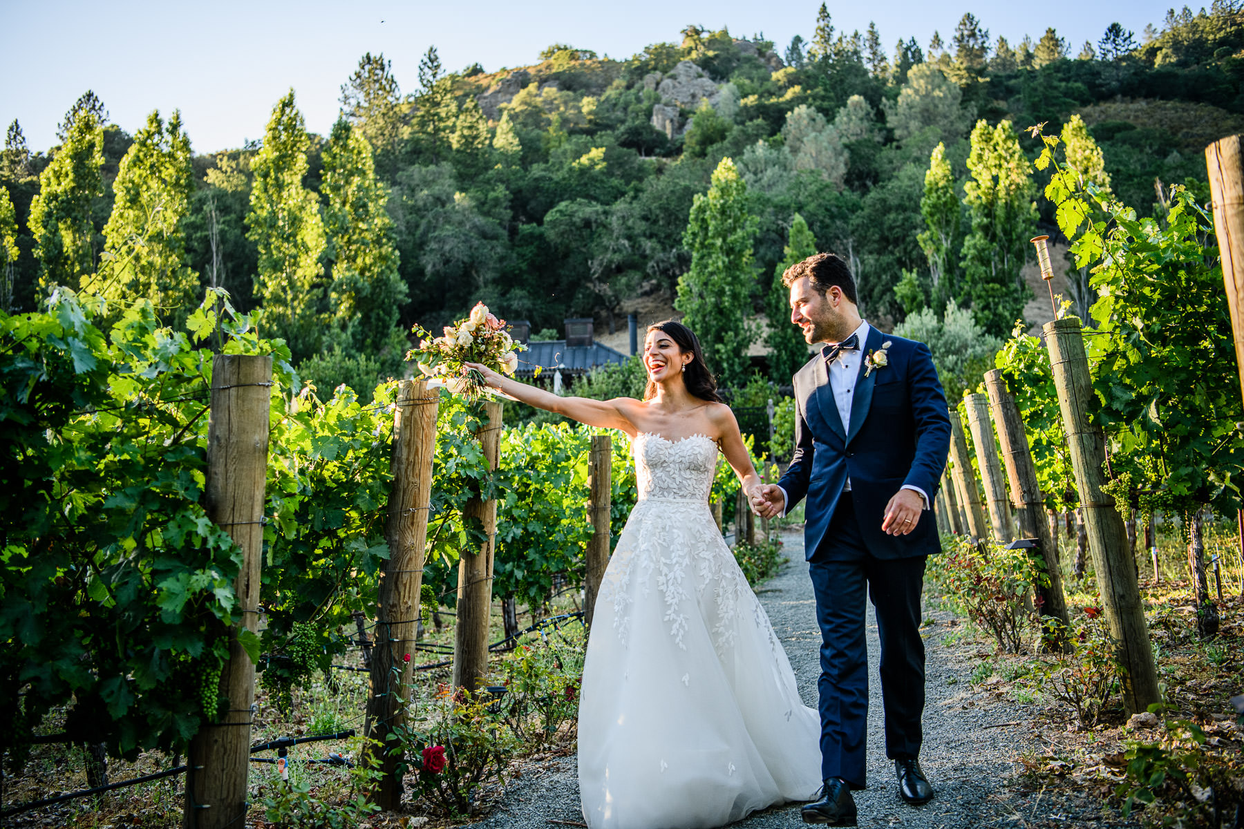 Bride and Groom grand entrance at Calistoga Ranch Wedding by Duy Ho