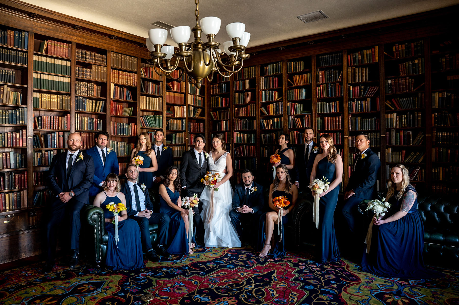 university club wedding - library portraits
