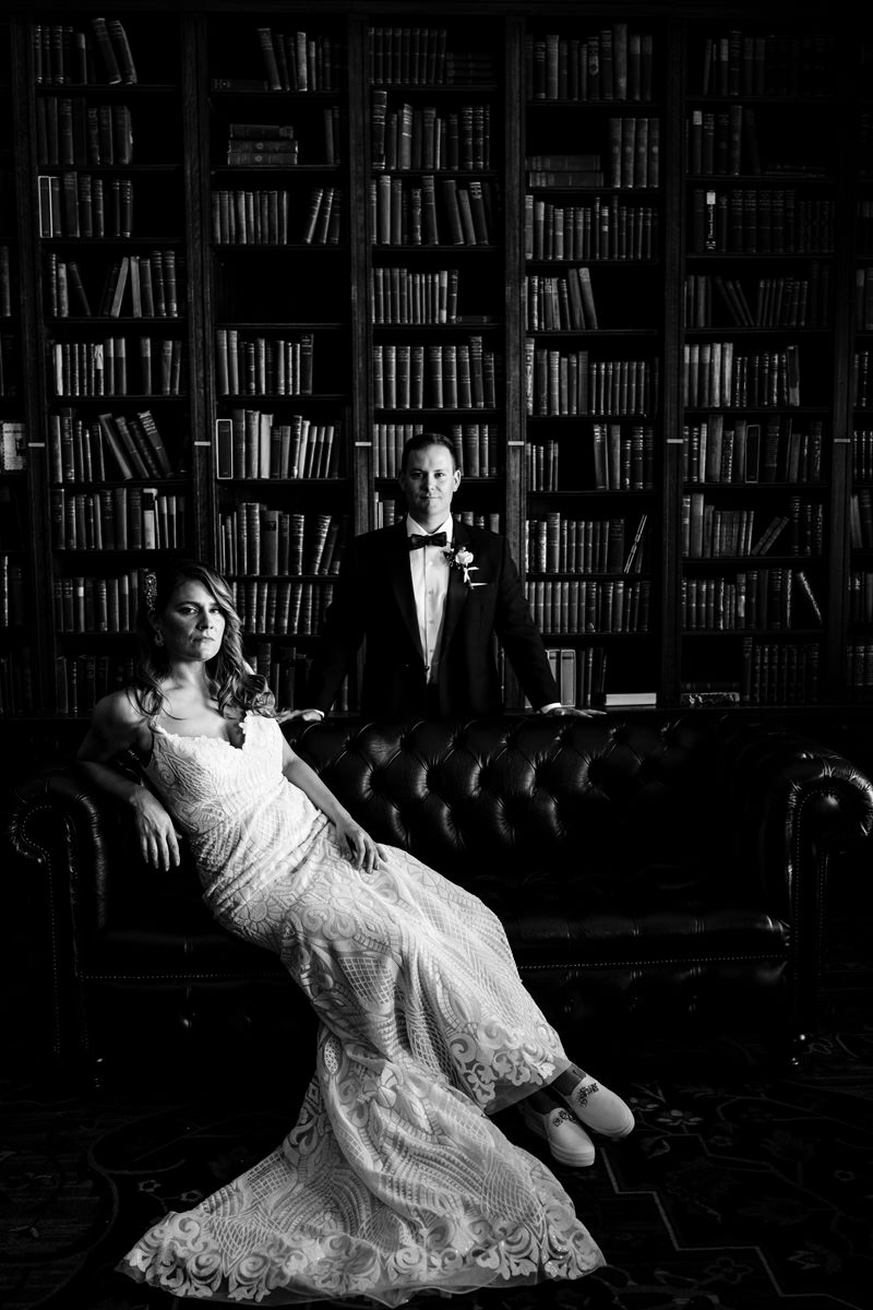 university club wedding - library portraits