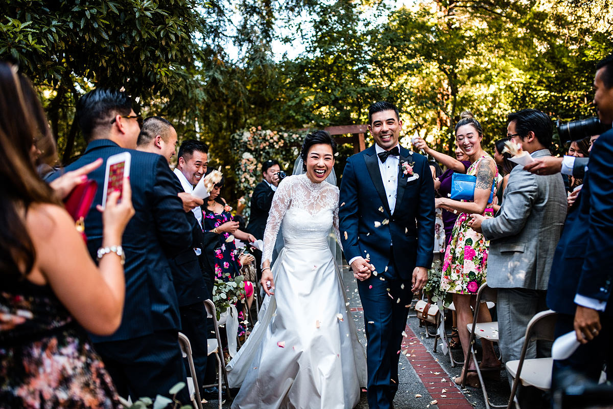 Bride and Groom Walking Down Aisle at Mill Valley Outdoor Art Club Wedding