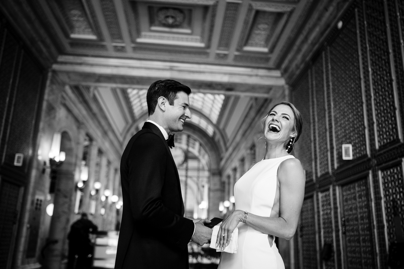First look moment — Corinna and Matthew's classic Julia Morgan Ballroom wedding, photographed by Duy Ho