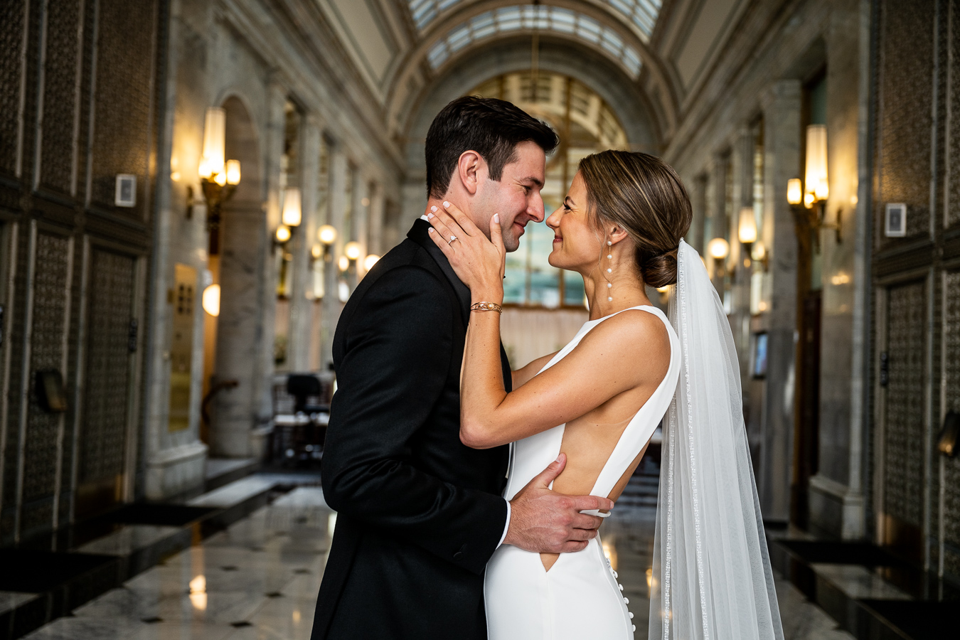 First look moment — Corinna and Matthew's classic Julia Morgan Ballroom wedding, photographed by Duy Ho