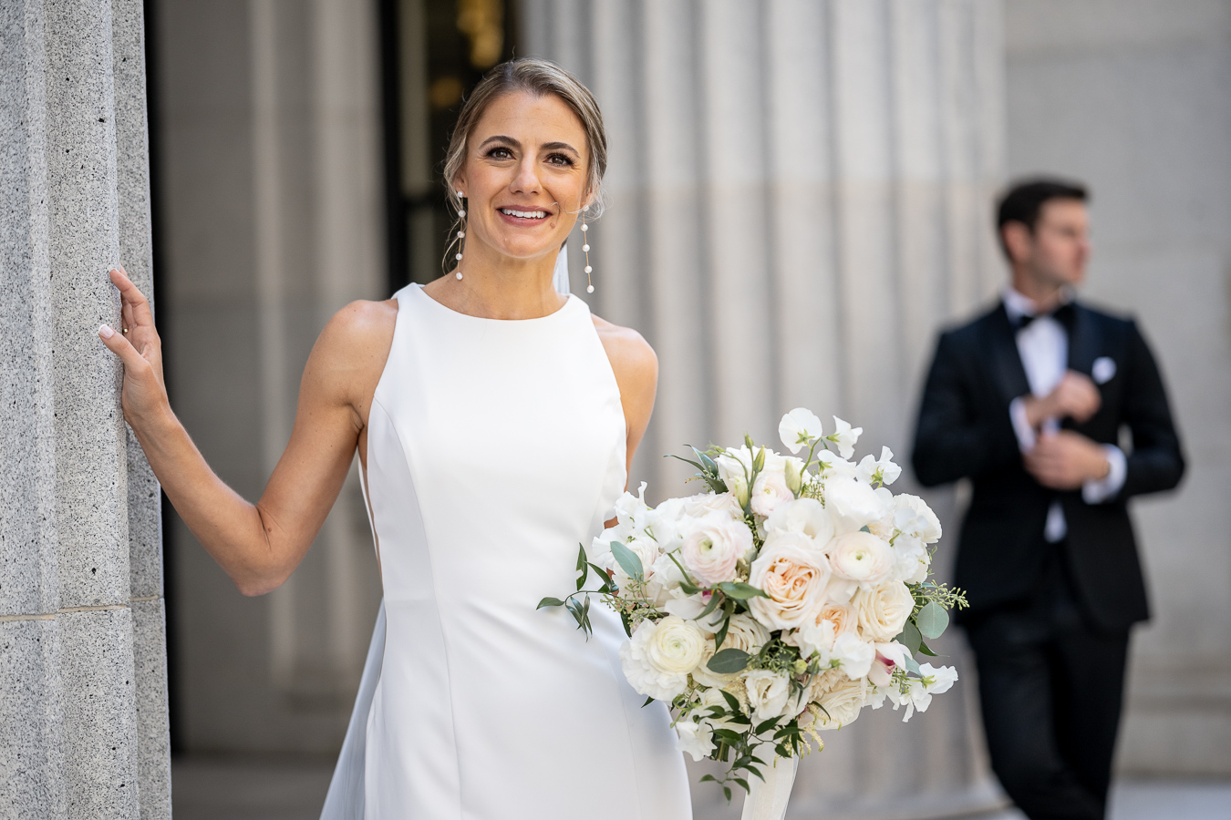 Couple portrait at Merchants Exchange Building San Francisco — Corinna and Matthew Julia Morgan Ballroom wedding