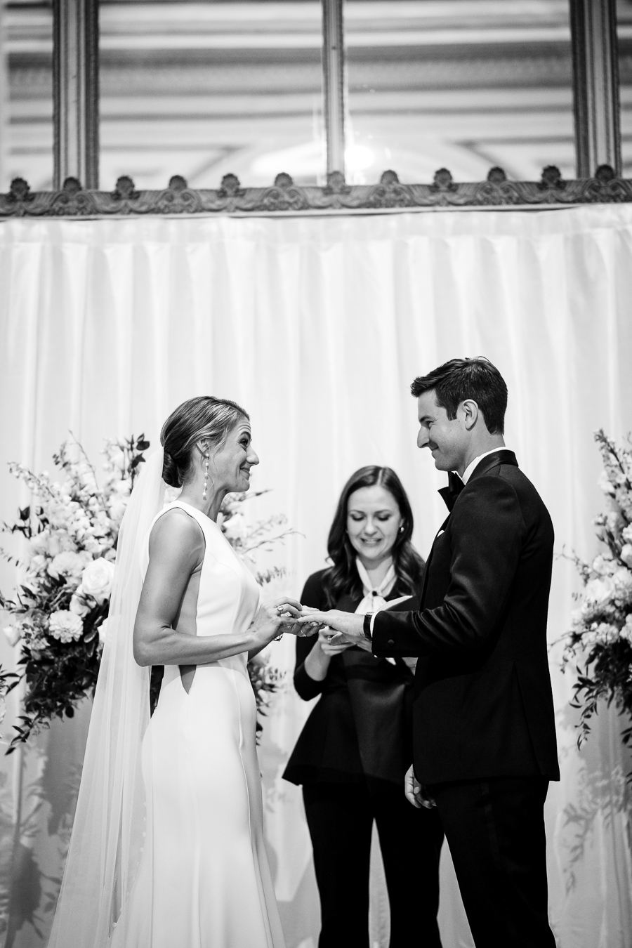 Wedding ceremony at Merchants Exchange Building lobby — Corinna and Matthew Julia Morgan Ballroom wedding