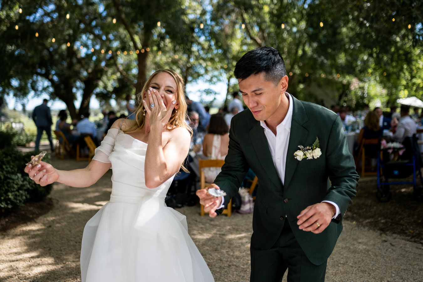 First kiss at Ru's Farm wedding ceremony Healdsburg