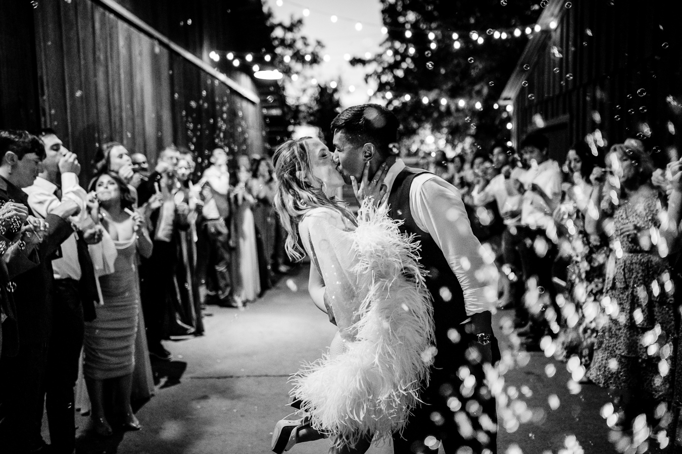 Bubble exit send-off at Ru's Farm vineyard wedding Healdsburg