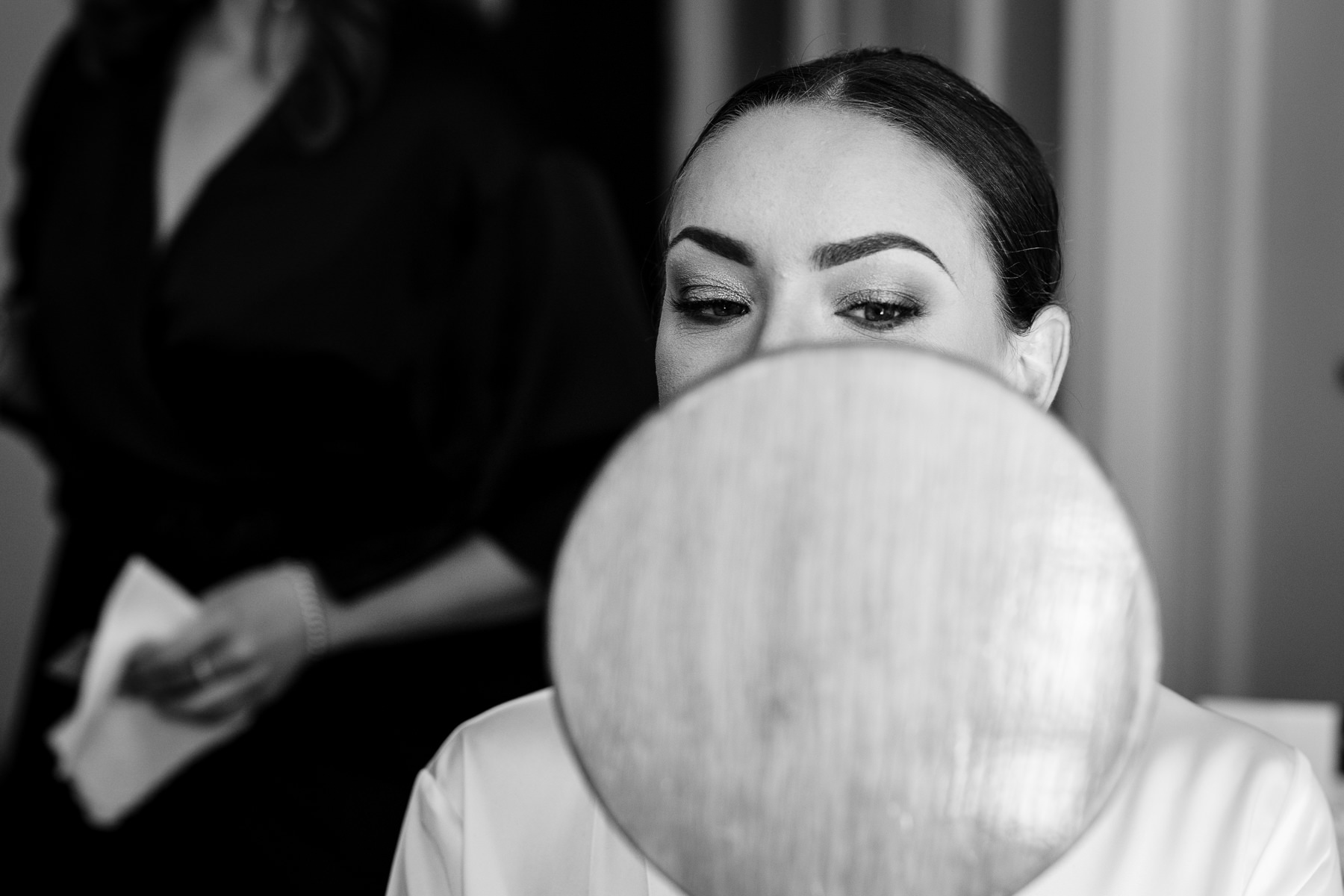 Bride looking into mirror during bridal prep — Adrianne and Connor's Julia Morgan Ballroom wedding in San Francisco