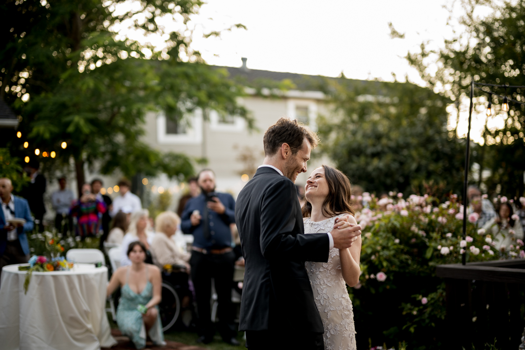 Backyard wedding first dance Northern California - documentary wedding photographer