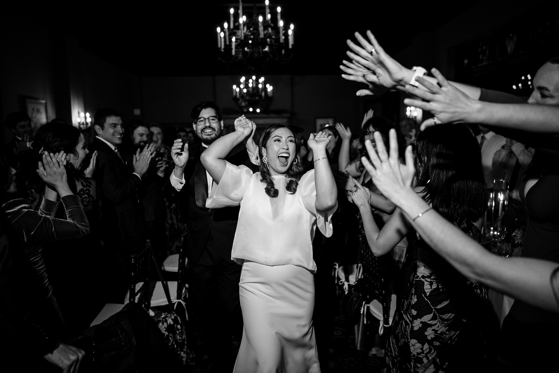 Candid bride wedding reception black and white - San Francisco wedding photographer